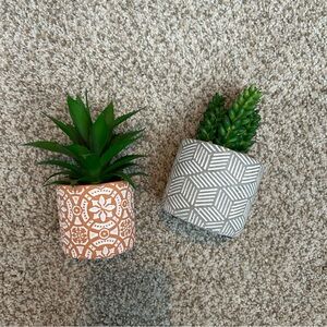 Geometric Patterned Planter Set - fake succulents